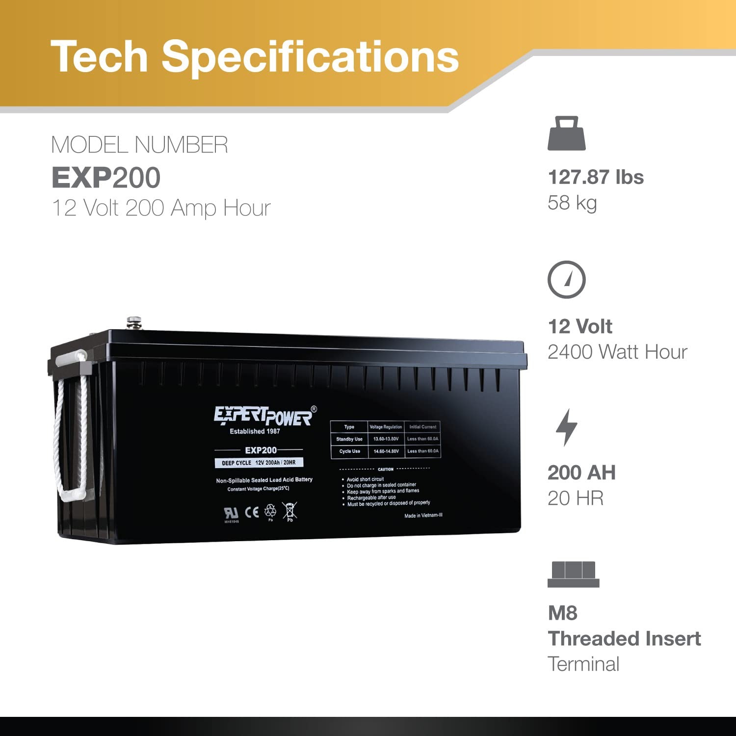 EXP200 12V 200Ah AGM Deep Cycl - Agm Deep Cycle Battery recension och pris